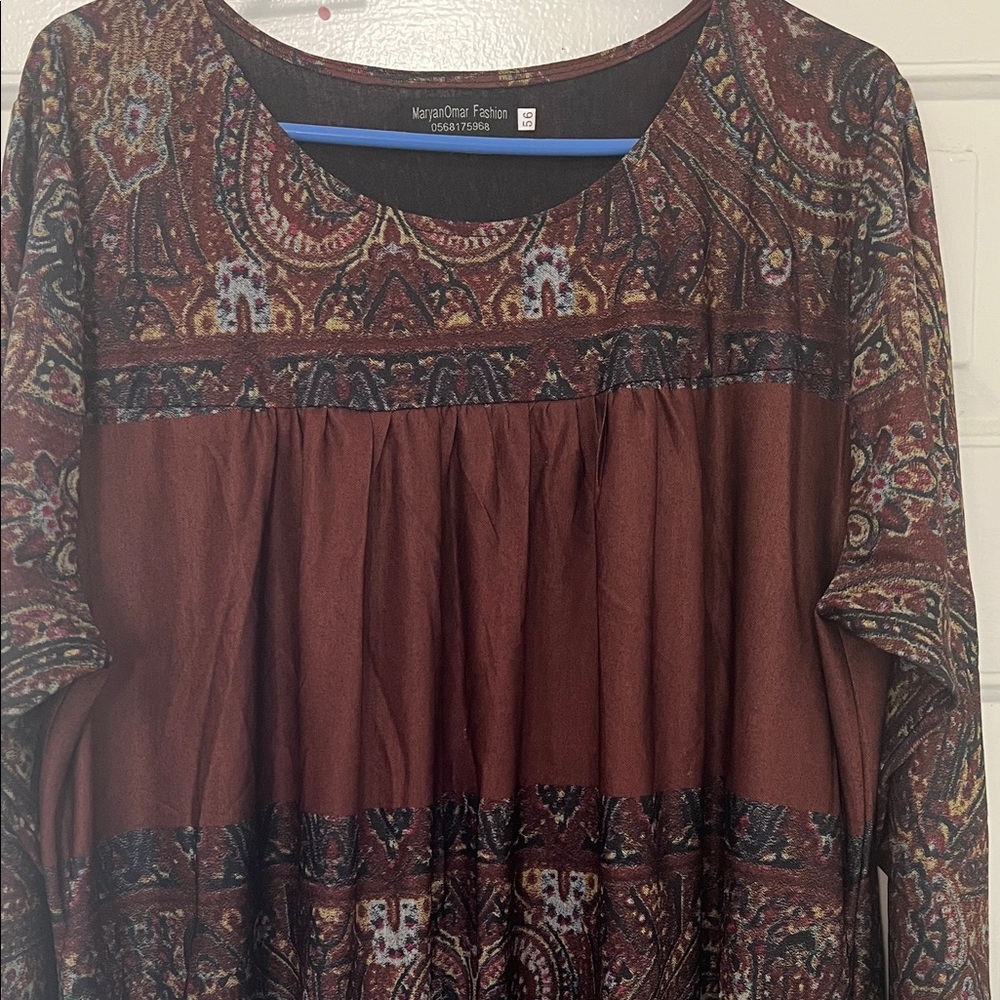 Maroon Patterned Long Sleeve Dress